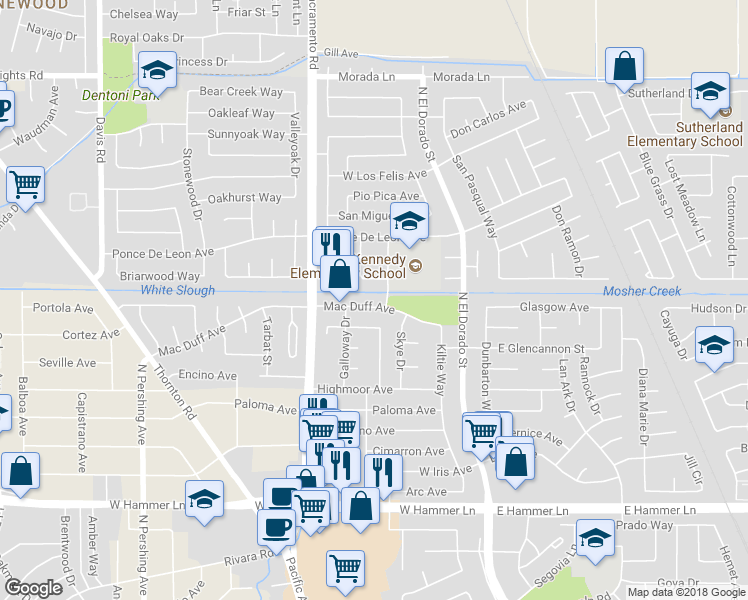 map of restaurants, bars, coffee shops, grocery stores, and more near 747 Mac Duff Avenue in Stockton