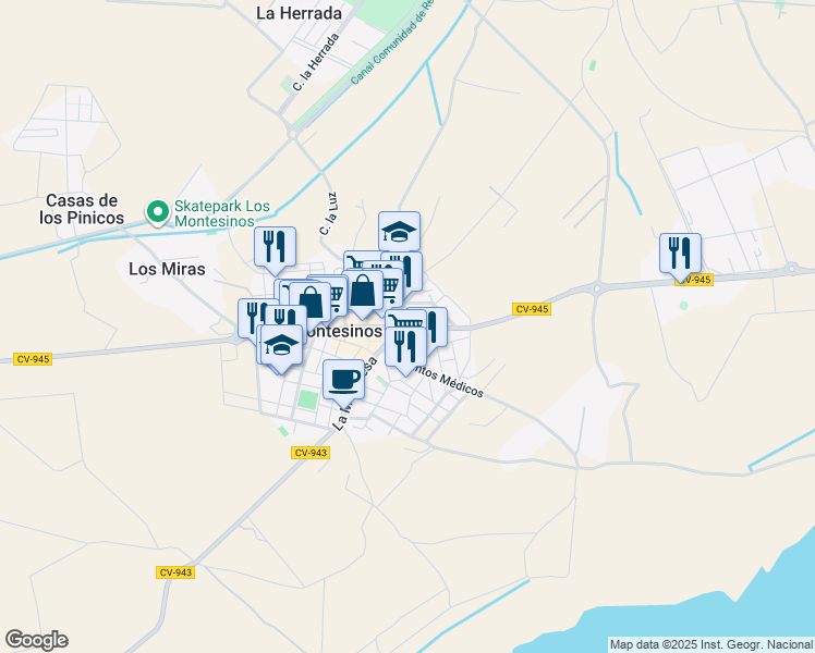 map of restaurants, bars, coffee shops, grocery stores, and more near 34A Calle Mantel Torres Esnost in Los Montesinos