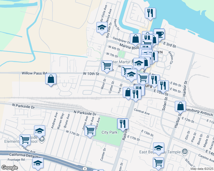 map of restaurants, bars, coffee shops, grocery stores, and more near 257 West 11th Street in Pittsburg