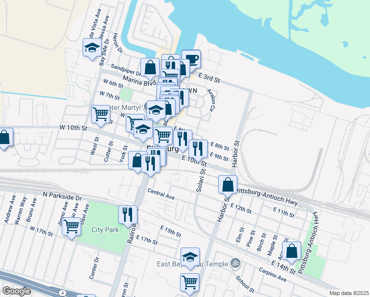 map of restaurants, bars, coffee shops, grocery stores, and more near 901 Los Medanos Street in Pittsburg