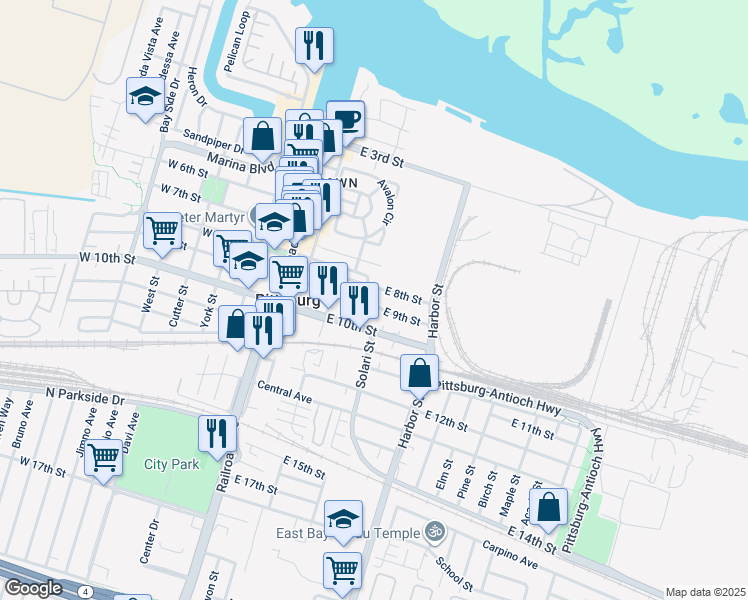 map of restaurants, bars, coffee shops, grocery stores, and more near 407 East 9th Street in Pittsburg