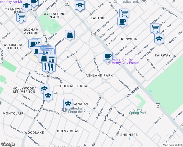 map of restaurants, bars, coffee shops, grocery stores, and more near 232 Sycamore Road in Lexington