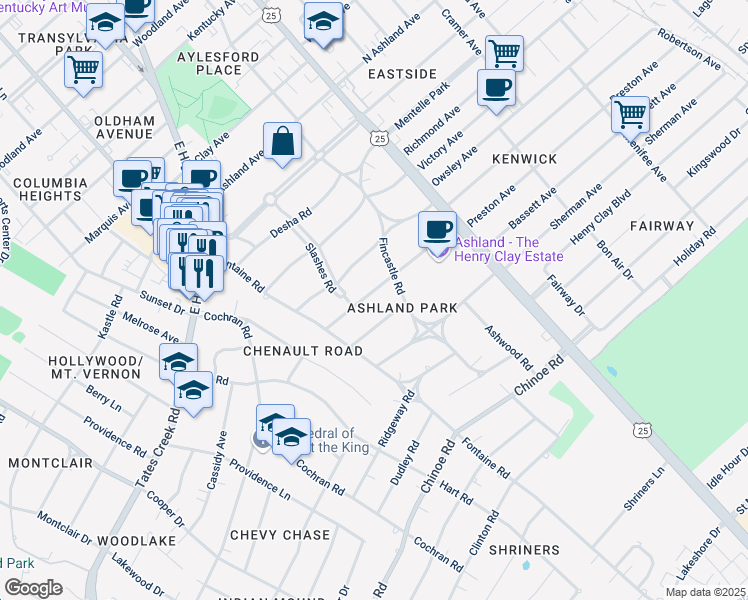 map of restaurants, bars, coffee shops, grocery stores, and more near 220 Sycamore Road in Lexington