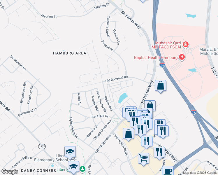 map of restaurants, bars, coffee shops, grocery stores, and more near 2410 Ogden Way in Lexington