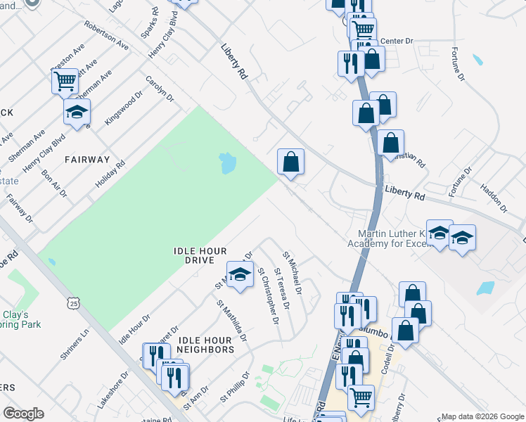 map of restaurants, bars, coffee shops, grocery stores, and more near 2155 Young Drive in Lexington