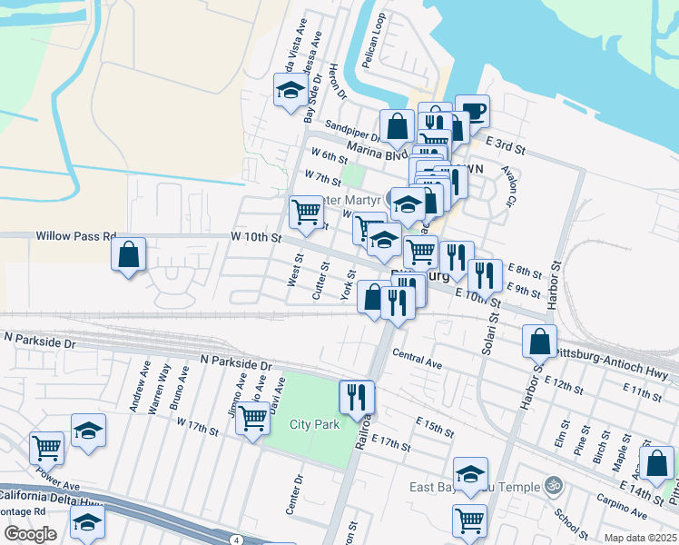 map of restaurants, bars, coffee shops, grocery stores, and more near 148 W 11th St in Pittsburg