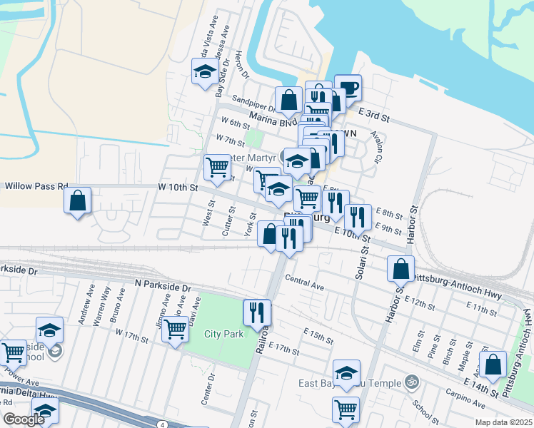 map of restaurants, bars, coffee shops, grocery stores, and more near 1040 Black Diamond Street in Pittsburg