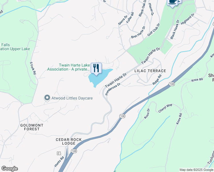 map of restaurants, bars, coffee shops, grocery stores, and more near 22433-22443 Twain Harte Dr in Twain Harte