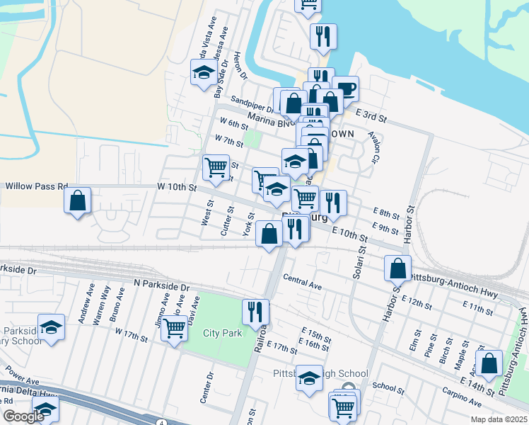 map of restaurants, bars, coffee shops, grocery stores, and more near 1040 Black Diamond Street in Pittsburg