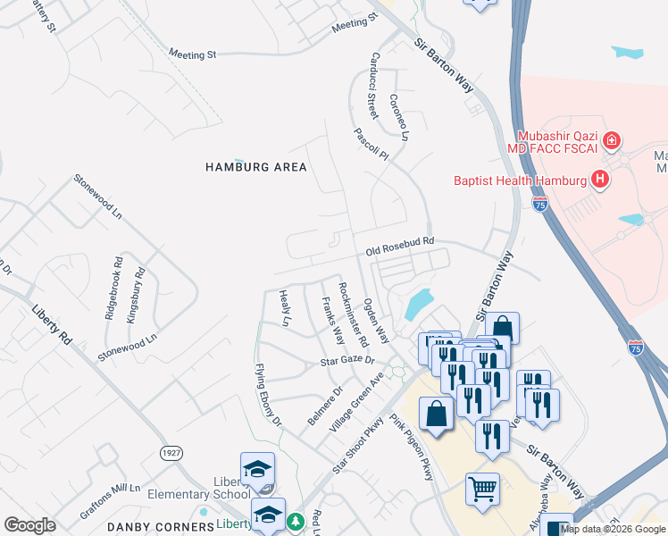map of restaurants, bars, coffee shops, grocery stores, and more near 2400 Rockminster Road in Lexington