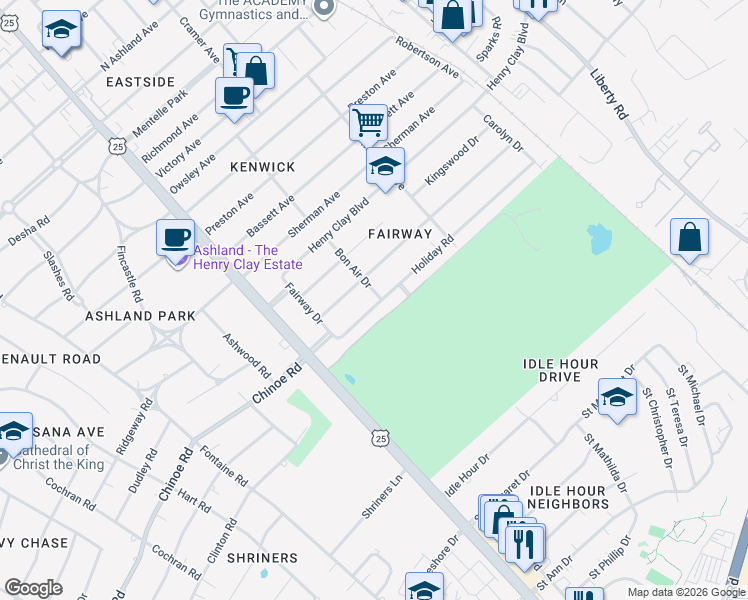 map of restaurants, bars, coffee shops, grocery stores, and more near in Lexington