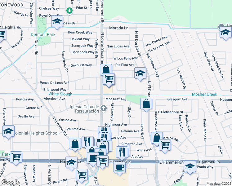 map of restaurants, bars, coffee shops, grocery stores, and more near 801 Mac Duff Avenue in Stockton