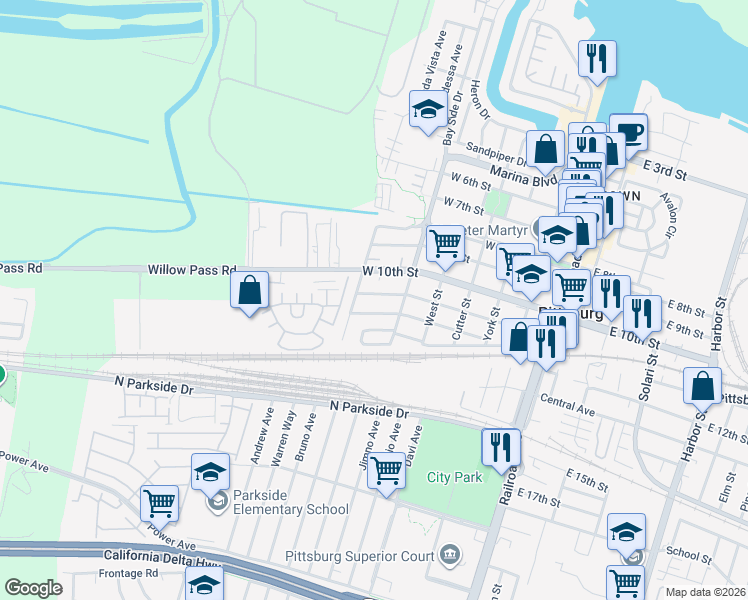 map of restaurants, bars, coffee shops, grocery stores, and more near 456 West 12th Street in Pittsburg