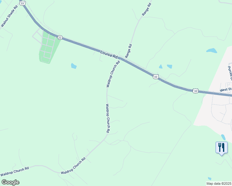 map of restaurants, bars, coffee shops, grocery stores, and more near 3986 Waldrop Church Road in Louisa