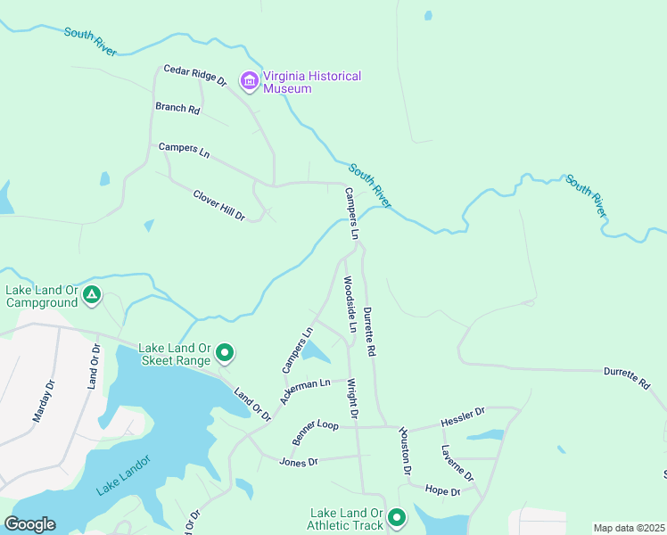 map of restaurants, bars, coffee shops, grocery stores, and more near 827 Campers Lane in Ruther Glen