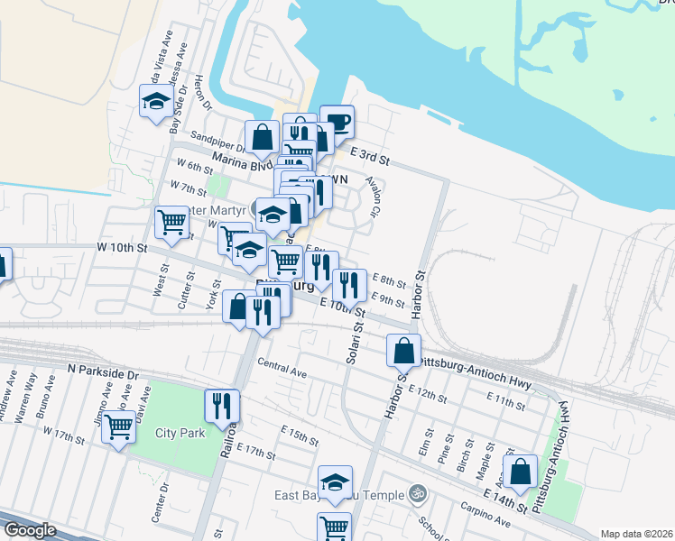 map of restaurants, bars, coffee shops, grocery stores, and more near 332 East 8th Street in Pittsburg