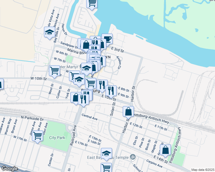 map of restaurants, bars, coffee shops, grocery stores, and more near 332 East 8th Street in Pittsburg