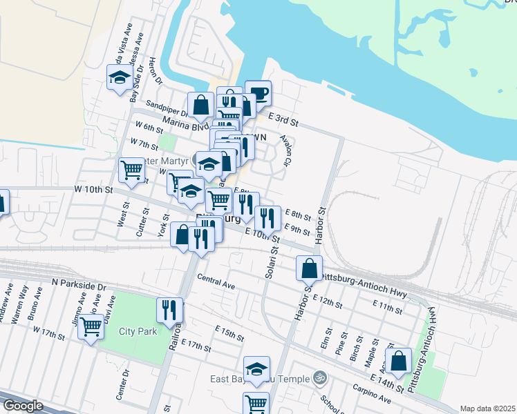 map of restaurants, bars, coffee shops, grocery stores, and more near 332 East 8th Street in Pittsburg