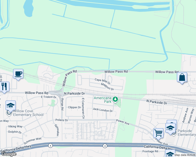 map of restaurants, bars, coffee shops, grocery stores, and more near 1060 Cape May Drive in Pittsburg