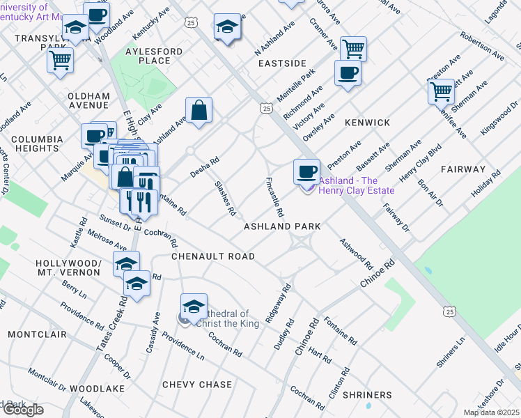 map of restaurants, bars, coffee shops, grocery stores, and more near 232 Sycamore Road in Lexington