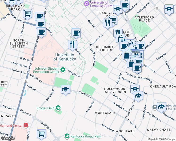 map of restaurants, bars, coffee shops, grocery stores, and more near in Lexington