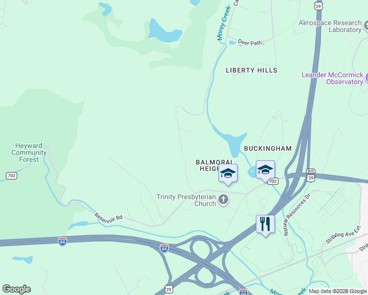 map of restaurants, bars, coffee shops, grocery stores, and more near 332-398 Foxhaven Farm in Charlottesville
