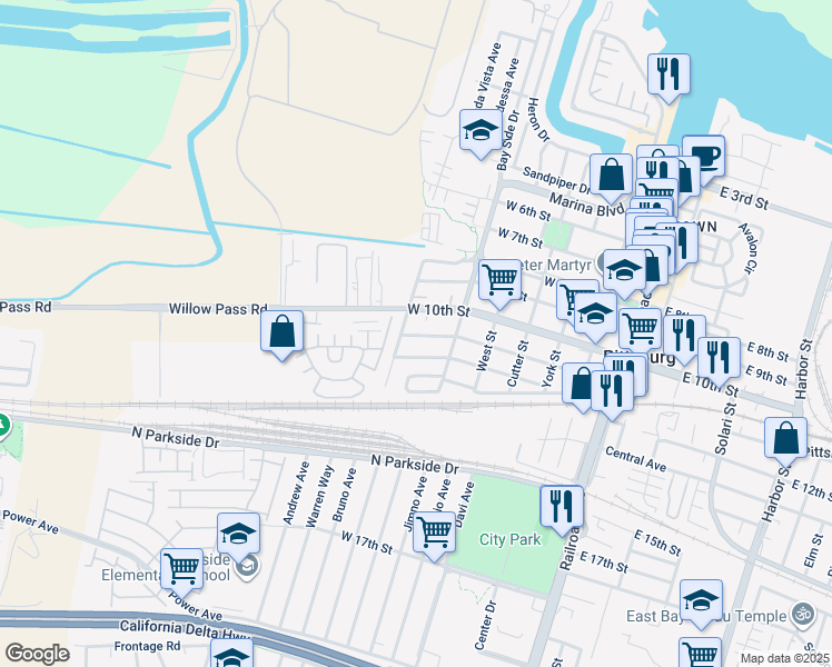 map of restaurants, bars, coffee shops, grocery stores, and more near 456 West 12th Street in Pittsburg