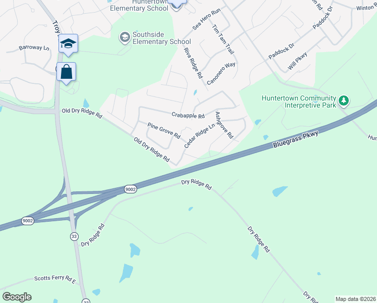map of restaurants, bars, coffee shops, grocery stores, and more near 4005 Pine Grove Road in Versailles