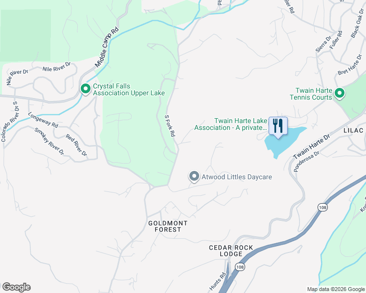 map of restaurants, bars, coffee shops, grocery stores, and more near 22505 Joe Hooke Lane in Sonora