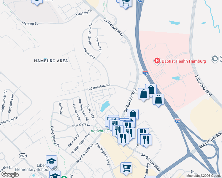 map of restaurants, bars, coffee shops, grocery stores, and more near 2401 Pascoli Place in Lexington