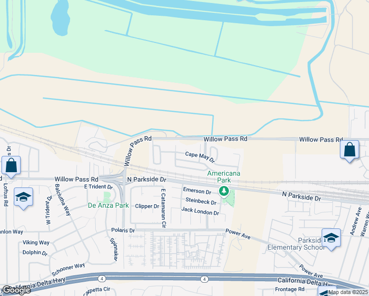 map of restaurants, bars, coffee shops, grocery stores, and more near 406 Cape May Court in Pittsburg