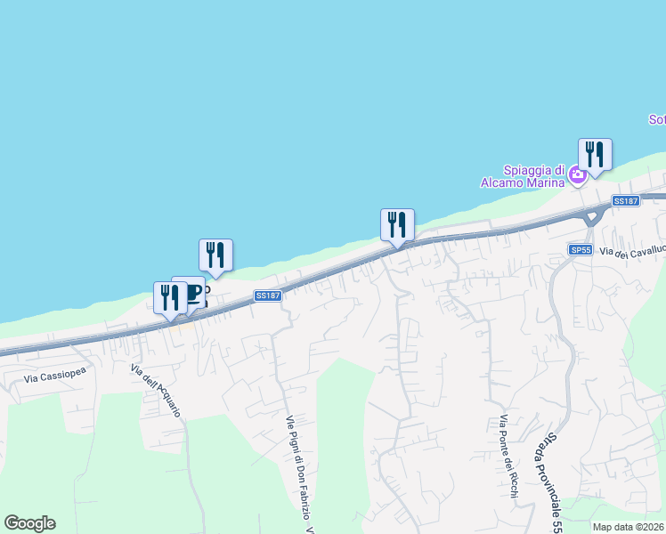 map of restaurants, bars, coffee shops, grocery stores, and more near 397 Via del Golfo in Alcamo