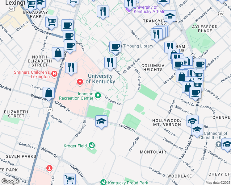 map of restaurants, bars, coffee shops, grocery stores, and more near in Lexington