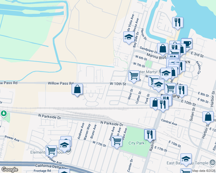 map of restaurants, bars, coffee shops, grocery stores, and more near 505 West 10th Street in Pittsburg