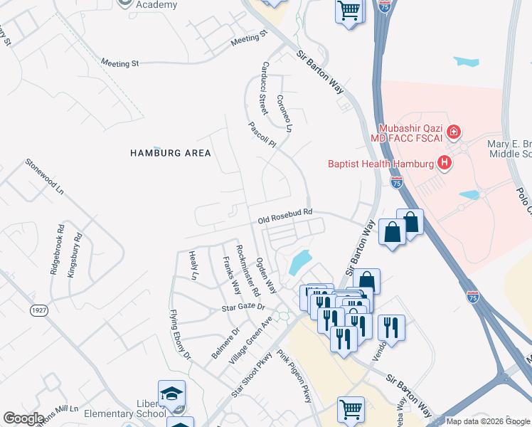 map of restaurants, bars, coffee shops, grocery stores, and more near 2640 Lucca Place in Lexington