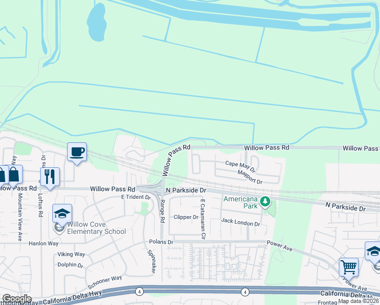 map of restaurants, bars, coffee shops, grocery stores, and more near 621 Rockspray Road in Pittsburg