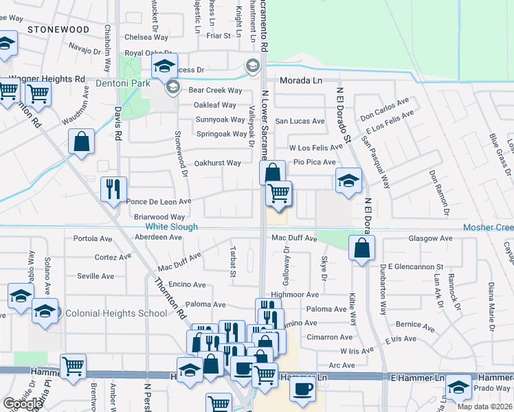 map of restaurants, bars, coffee shops, grocery stores, and more near 922 Graywood Circle in Stockton