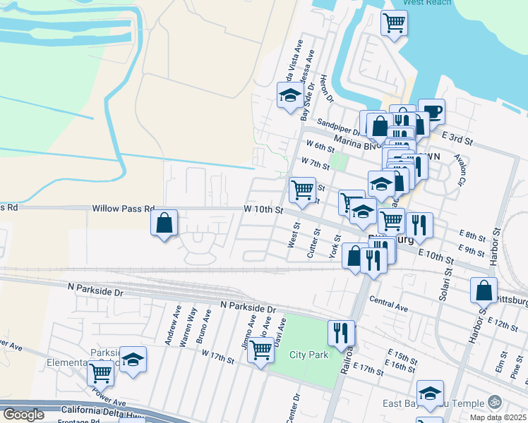 map of restaurants, bars, coffee shops, grocery stores, and more near 1065 Beacon Street in Pittsburg