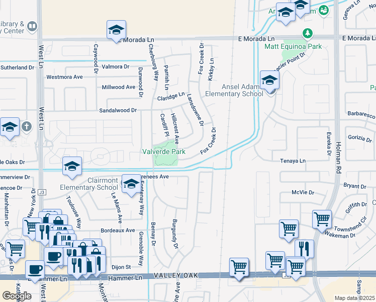 map of restaurants, bars, coffee shops, grocery stores, and more near 8726 Lansdowne Drive in Stockton