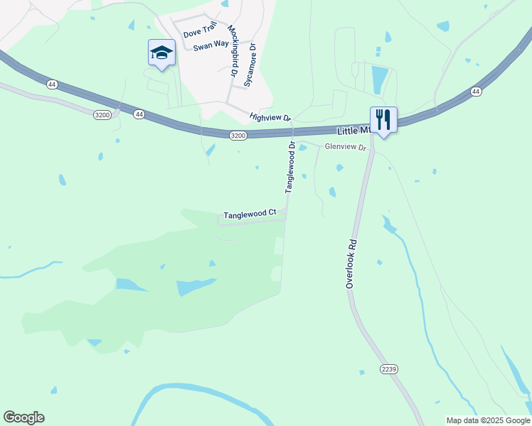 map of restaurants, bars, coffee shops, grocery stores, and more near 48 Tanglewood Court in Taylorsville