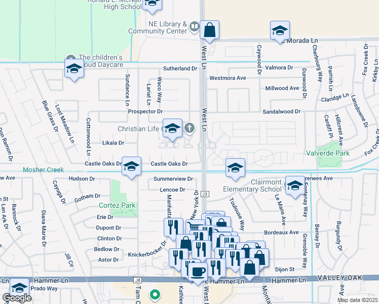 map of restaurants, bars, coffee shops, grocery stores, and more near 8628 Argyle Court in Stockton
