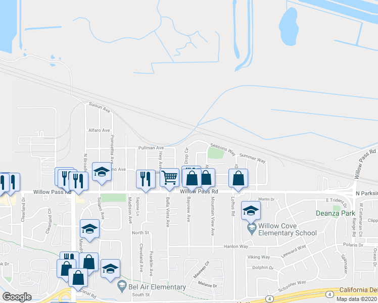map of restaurants, bars, coffee shops, grocery stores, and more near 2148 Rain Drop Cir in Pittsburg