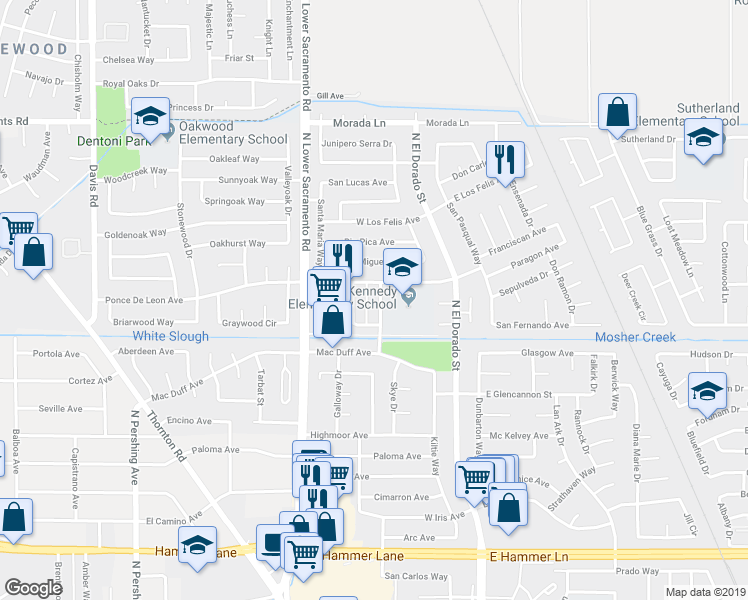 map of restaurants, bars, coffee shops, grocery stores, and more near 8635 Santa Paula Way in Stockton