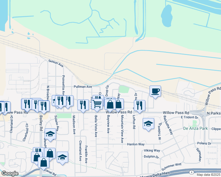 map of restaurants, bars, coffee shops, grocery stores, and more near 2148 Rain Drop Circle in Pittsburg