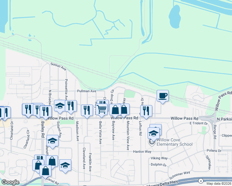 map of restaurants, bars, coffee shops, grocery stores, and more near 2148 Rain Drop Circle in Pittsburg