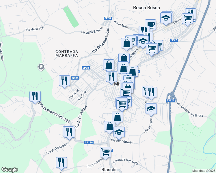 map of restaurants, bars, coffee shops, grocery stores, and more near 24 Via San Vincenzo Ferreri in Misilmeri