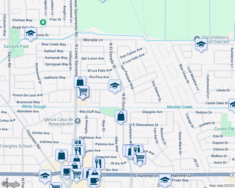 map of restaurants, bars, coffee shops, grocery stores, and more near 127 Normandy Court in Stockton