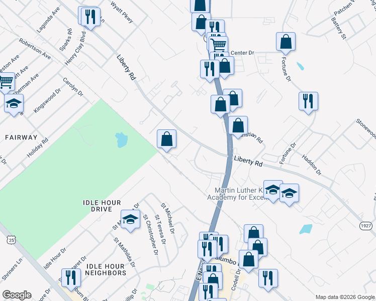 map of restaurants, bars, coffee shops, grocery stores, and more near 720 Downs Avenue in Lexington