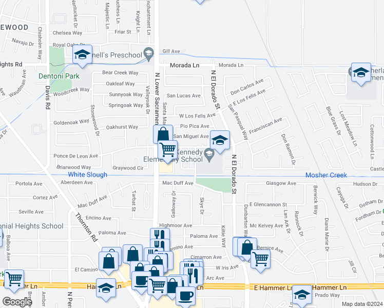 map of restaurants, bars, coffee shops, grocery stores, and more near 8643 Santa Paula Way in Stockton