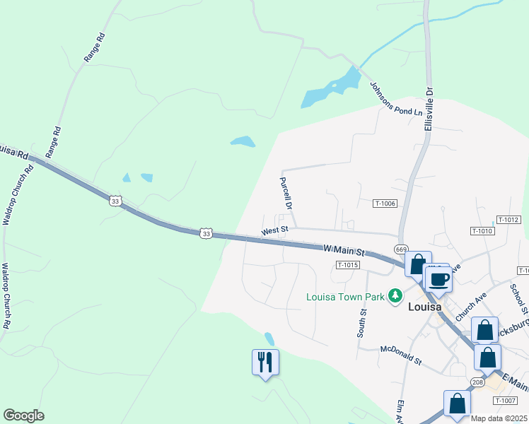 map of restaurants, bars, coffee shops, grocery stores, and more near 159 Oldfield Drive in Cunningham